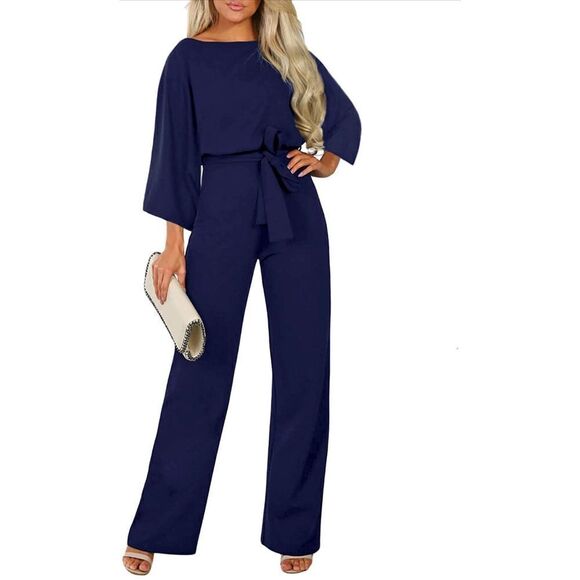 Happy Sailed Pants - NEW Casual Loose 3/4 Sleeve Wide Leg Pant Jumpsuit XL no belt